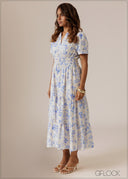 V-Neck Gathered Tiered Dress - 280926