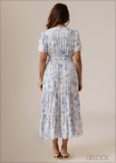 V-Neck Gathered Tiered Dress - 280926