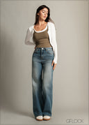 Mid Wash Wide Leg Jean - Short Length - 150726