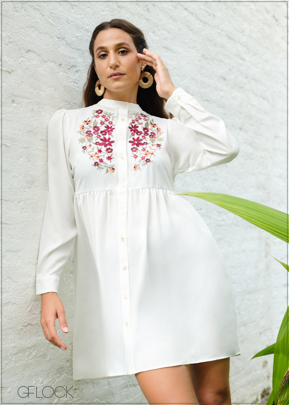 Oversized Embroidery Shirt Dress - 060924