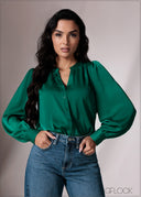 Tunic Collar Long Sleeve Top - 151026