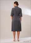 Three Quarter Sleeve Midi Shirt Dress - 120124