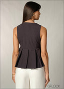 V-Neck Sleeveless Pleated Top - 060726