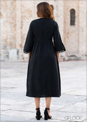 Embroidered Linen Maxi Dress - 0808