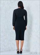Wrap Neck Bodycon Dress - 2507