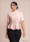 Peplum Top With Belt - 100423