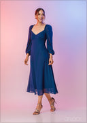 Gathered Shoulder Detail Midi Dress - 211122