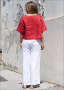 V-Neck Linen Top - 3004