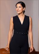 V-Neck Sleeveless Jumpsuit - 161222
