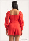 Balloon Sleeve Romper - 0209