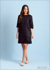 3/4 Sleeve Linen Shift Dress - 300323