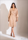 Raglan Sleeve Belted Shirt Dress - 200223