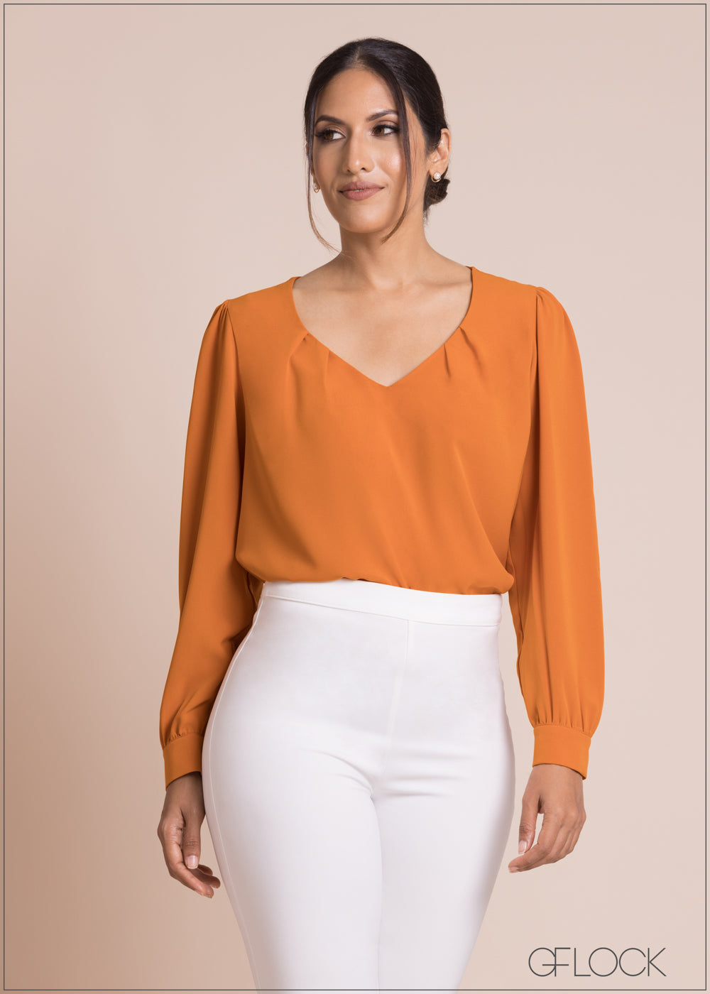 Pleat Detail V-Neck Top - 100423