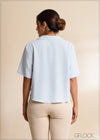 Short Sleeve Lapel Collar Top - 030423