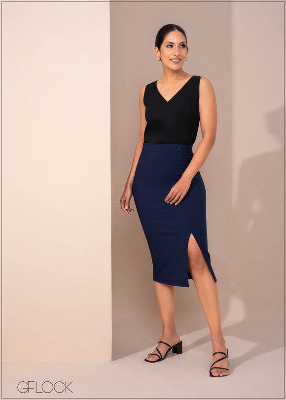 Pencil Skirt With Slit - 270123