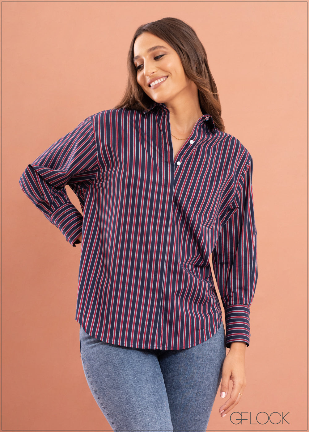 Regular Collar Striped Oversized Shirt - 270323