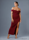 Off Shoulder Front Slit Maxi Dress - 100223