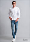 Normal Collar Long Sleeve Linen Shirt - 112021